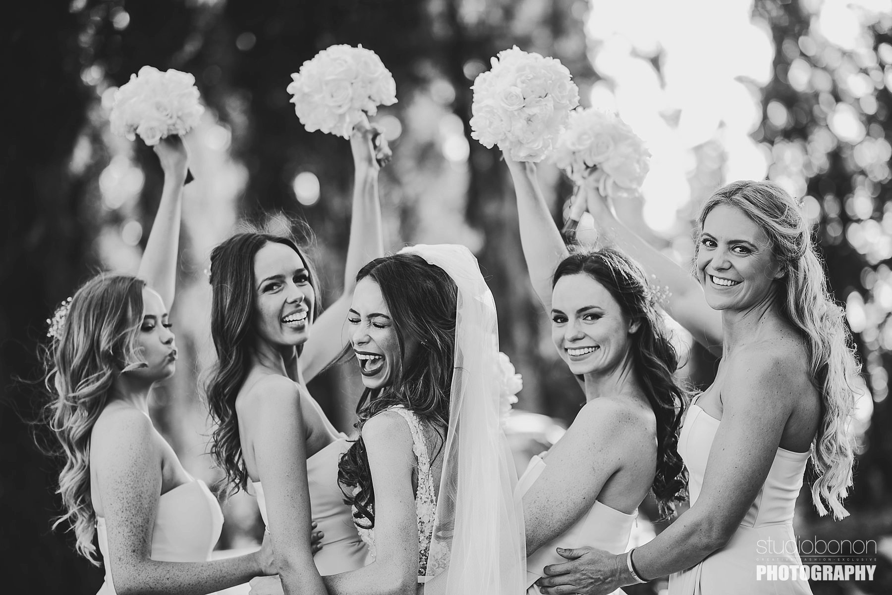 Bride Emily with lovely bridesmaids. Destination wedding in Tuscany countryside near Panzano in Chianti
